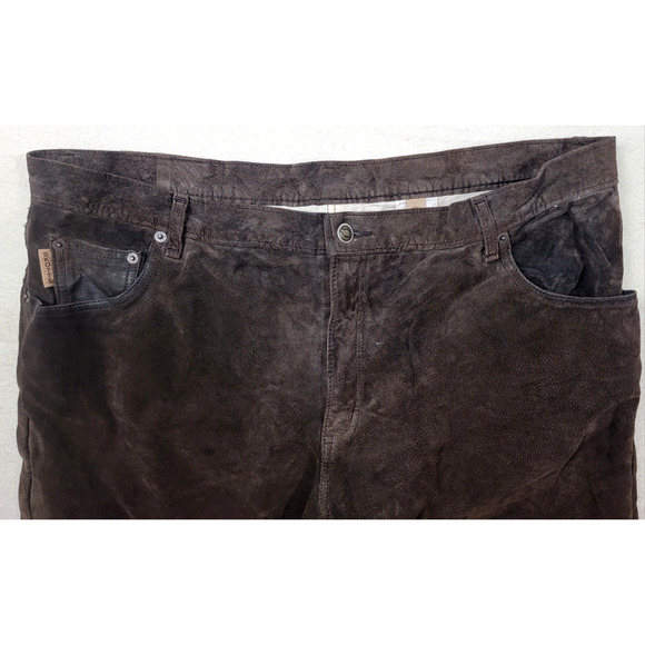 Vintage Skott's Suede Pants Brown Heavy Washable Leather Straight Men's Size 36 - Picture 2 of 15